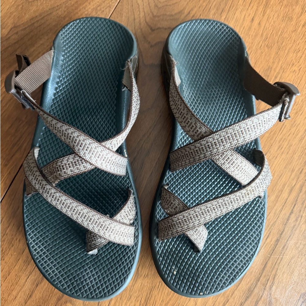 Green and Tan Strappy Sandals